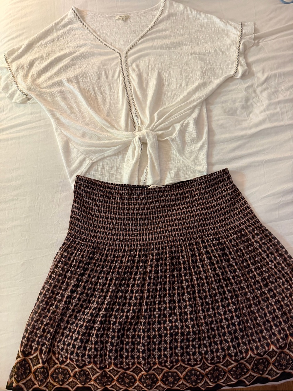 Max Studio Brown Patterned Smocked Circle Skirt